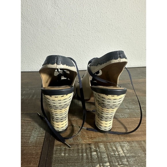 JOHN FLUEVOG Miracles Levitation Cream Blue Tie Heel Luxury Leather Shoes 7 - Picture 4 of 8